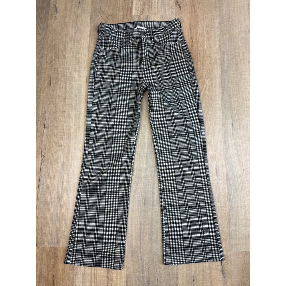 American Eagle Black White Plaid Flare Leg Trousers Pants Women Size 2 Regular